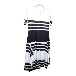 Shein spandex dress short sleeve white with black stripes square split skirt 2x